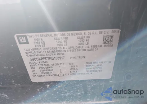 2017 Chevrolet Silverado 1500 2Lt from USA, damaged, VIN 3GCUKREC7HG163917